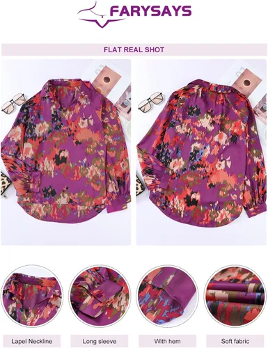 Vista 5 de FARYSAYS Blusas sueltas con cuello en V y estampado abstracto para mujer