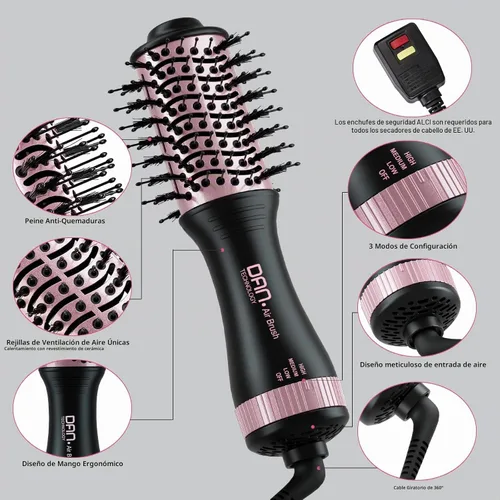 Vista 6 de Cepillo secador de pelo de viaje de doble voltaje DAN, voltaje dual automático 110V-240V Auto dual voltage *3-speed adjustment *360 Swivel Cord