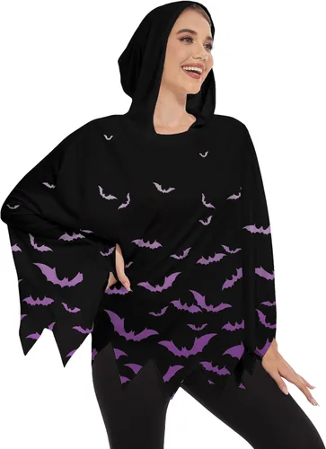 Vista 4 de TMSD Disfraz divertido de poncho de fantasma de esqueleto de Halloween para mujer