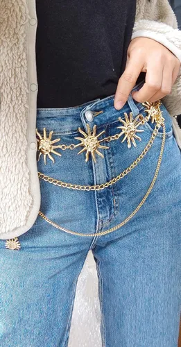Vista 8 de Cinturón de cadena de metal de varias capas para mujer, estilo bohemio, para el sol, para el vientre, para la cintura