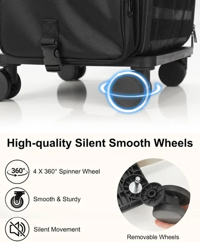 Vista 2 de Relavel Estuche de tren de maquillaje rodante, estuche de cosmetología sobre ruedas con 4 bolsas transparentes, bolsas profesionales para Negro