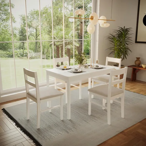 Vista 5 de Juego de 2 sillas de cocina de madera maciza para comedor, cocina y comedor, color blanco
