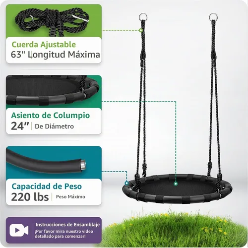 Vista 3 de Sorbus Saucer Swing, Heavy-Duty Outdoor Design (24 Inch, Black)