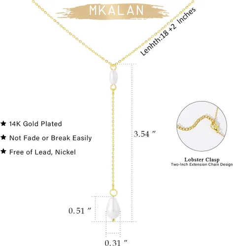 Vista 5 de Collares de perlas para mujer, chapado en oro real de 14 quilates, delicado collar de perlas para mujer, collar de cadena de perlas hecho a mano