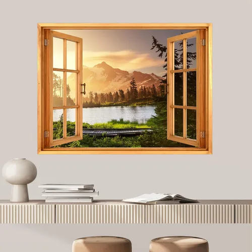 Vista 19 de SIGNWIN Adhesivo de pared removible/mural de pared para ventana, vegetación exuberante y árboles iluminados por el sol, fotografía, realismo
