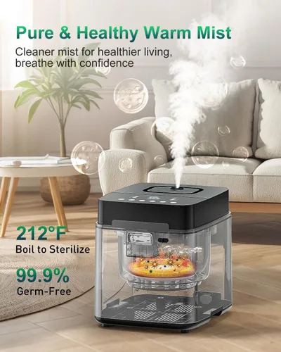 Vista 2 de Mifasol Humidificador de acero inoxidable, 3.3L/0.87 galones humidificadores de vapor caliente para dormitorio, 800 pies cuadrados, humidificadores