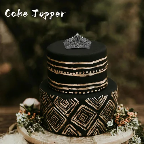 Vista 7 de CIEHER Corona pequeña negra para niñas, tiara de princesa, decoración de pastel de cumpleaños