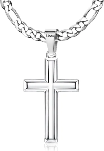 Vista 7 de MILACOLATO 925 Sterling Silver Cross Necklace for Men Women 16-30 Inches Cruz de bisel plateado