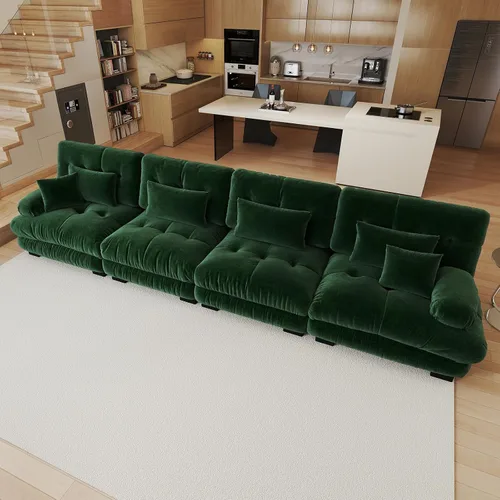 Vista 96 de Sofá modular de gran tamaño de 94 pulgadas, sofás seccionales grandes de color beige y blanco para sala de estar, juego de sofá de terciopelo, sofás