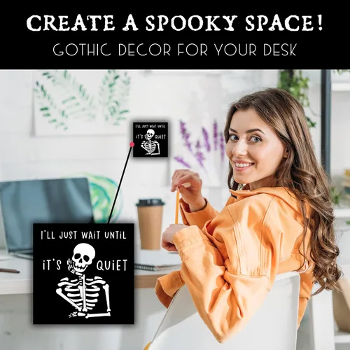 Vista 3 de Imán de esqueleto con texto en inglés "I'll Just Wait Until It's Quiet" – Decoración gótica humorística para el hogar y la oficina, apartamento
