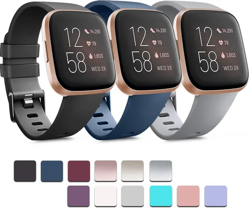 Vista 19 de PAQUETE DE 3 Bandas de Silicona Suave Compatibles con Fitbit Versa Bandas Deportivas Ajustables para Mujeres y Hombres Tallas Pequeña y Grande