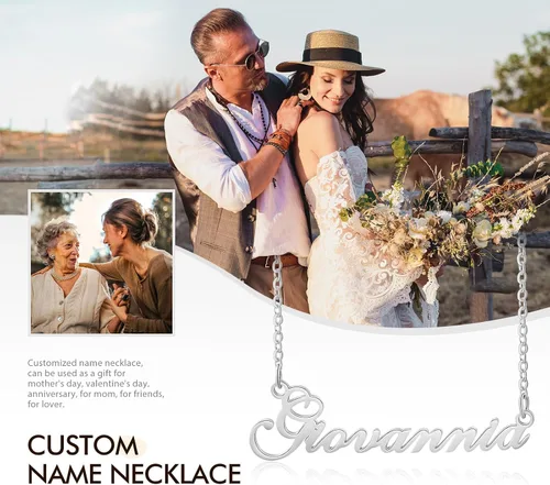 Vista 5 de Dreamdecor - Collar con dije, nombre personalizado, plata de ley, regalo de joyería para mujer