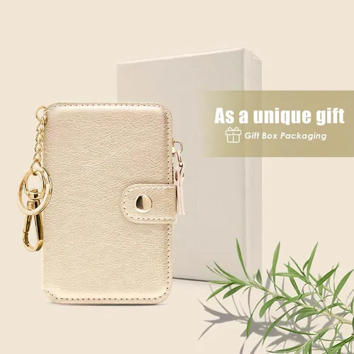Vista 76 de Cartera con llavero, tarjetero con bloqueo RFID de piel, funda para tarjetas de crédito con cremallera para mujer