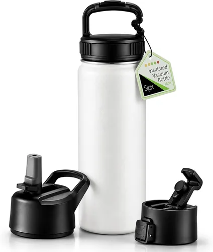 Vista 107 de SIPX™ Botella de Agua Aislada de 18 oz con 3 Tapas – Acero Inoxidable a Prueba de Fugas, Triple Aislamiento – Frío 24 Horas/Caliente 12 Horas – Negro
