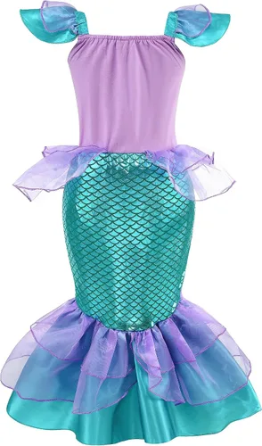Vista 3 de Gridamea Disfraz de Sirenita para niñas, vestido de Ariel con bolso, collar, horquilla