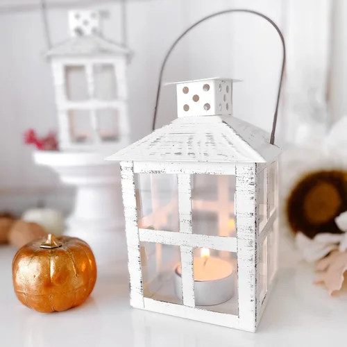 Vista 11 de Kate Aspen Decoración Rústica de Granja Blanca Portavelas Farol (12.7 cm), Decoración de Boda, Centro de Mesa, Decoración del Hogar, Decoración