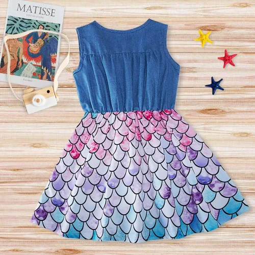 Vista 3 de Enlifety - Vestidos de princesas para niñas pequeñas sin mangas blusa de mezclilla y faldas de tutú con estampado floral vestido de verano de una