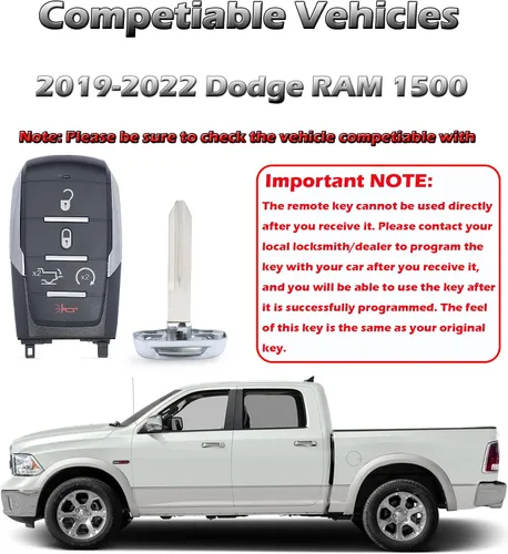 Vista 3 de Llavero inteligente para Dodge RAM 1500 2019-2024, Alliskeys Proximity Keyless Entry Control remoto de repuesto compatible con Dodge RAM 1500 Pickup