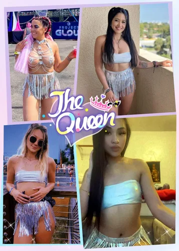 Vista 3 de Trajes de rave para mujer EDC Festival metálico holográfico body bandeau top lentejuelas borlas falda 3 piezas bikini
