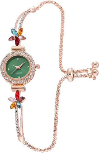 Vista 14 de ADSBIAOYE Reloj de pulsera floral simple de moda para mujer, reloj de lujo ligero de cuarzo con diamantes Dorado