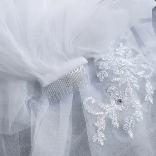 Vista 5 de Sepniell Velo de novia de encaje con peine y apliqus accesorios para el cabello cosido para boda blanco