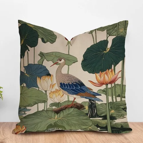 Vista 26 de ArogGeld Funda de cojín decorativa de flor de loto azul y verde pavo real, diseño botánico floral azul de loto azul, estilo asiático, chinoiserie