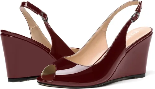Vista 6 de WAYDERNS Sandalias de cuña de tacón alto con hebilla para mujer, con puntera abierta, puntera abierta, de moda, color sólido, correa ajustable
