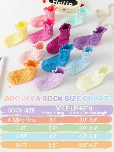 Vista 6 de Calcetines para niñas pequeñas, paquete de 12 calcetines de algodón para bright rainbow