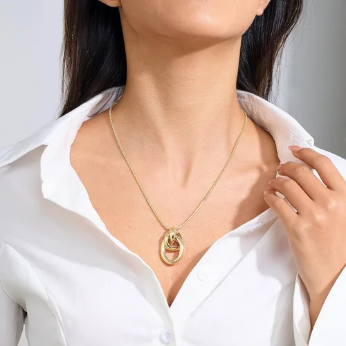 Vista 3 de Collar con dije de nudo de oro para mujer, collar de oro chapado en oro de 14 quilates, gargantilla de nudo de moda