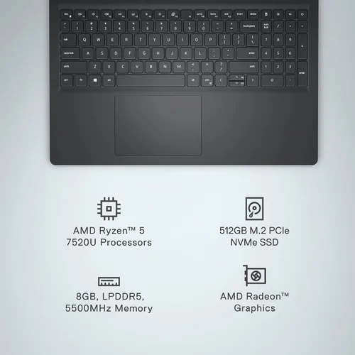 Vista 3 de Dell Laptop Inspiron 15 3535, pantalla FHD de 15.6 pulgadas (1920 x 1080), procesador AMD Ryzen 5 7520U, memoria RAM DDR4 de 8 GB, SSD de 512 GB