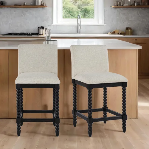 Vista 16 de DUHOME Taburete de mostrador de husillo con asiento acolchado de resorte, taburetes de bar de madera de granja de 26 pulgadas de altura