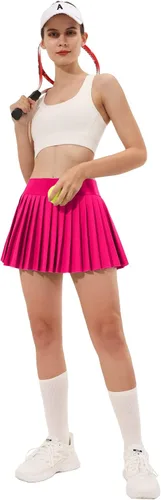 Vista 2 de Husnainna Falda de tenis plisada para mujer, pantalones cortos integrados de cintura alta, faldas atléticas con bolsillos, estilo casual