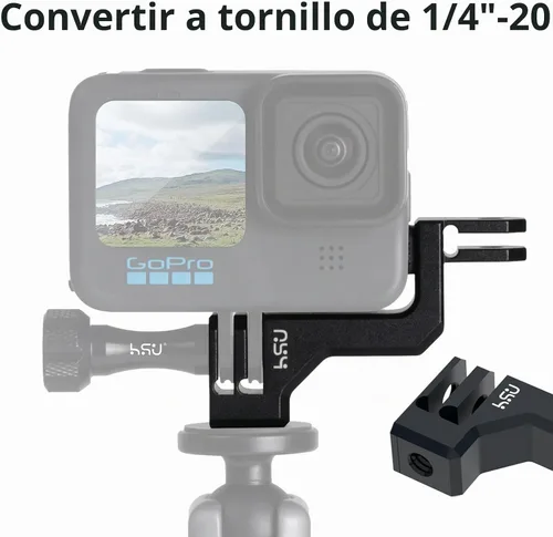 Vista 3 de HSU Aluminio 90° Soporte Vertical Adaptador Codo Montaje para GoPro Hero 13/12/11/10/9 accesorio de montaje vertical negro