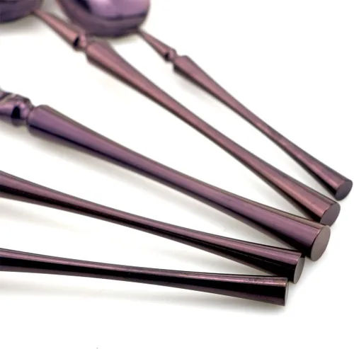 Vista 3 de JASHII Juego de cubiertos de acero inoxidable de 6 piezas, servicio para 1 juego de vajilla de cocina, elegante juego de vajilla morada, cuchillo