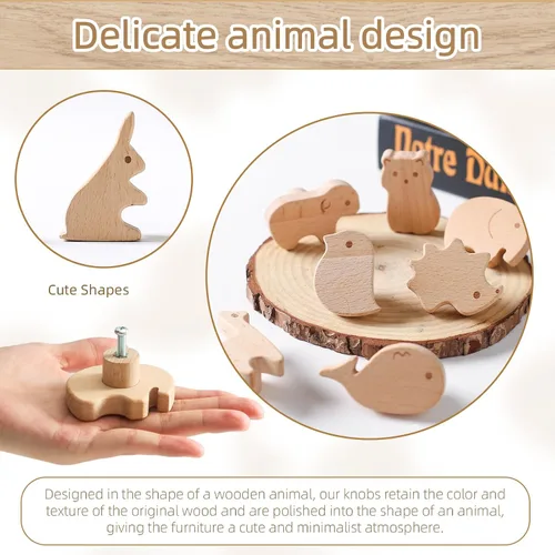 Vista 5 de Youuys Tiradores de madera para cajones de animales, pomos decorativos de animales salvajes con tornillos para armarios y muebles (12 juegos)