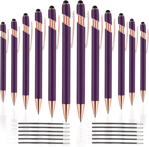 Vista 13 de 12 unidades 2 en 1 bolígrafo con punta de lápiz capacitivo, 1,0 mm de tinta negra, bolígrafo metálico con punta de lápiz capacitivo para pantallas