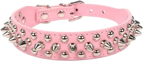 Vista 9 de Collar ajustable de piel sintética con remaches de clavos para gatos, cachorros y perros.