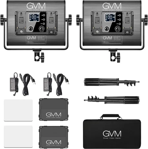 Vista 15 de GVM - Luz de video LED RGB con control Bluetooth, kit de iluminación de video 1000D PRO de 360° a todo color con 736 cuentas LED, 2 paquetes de luz