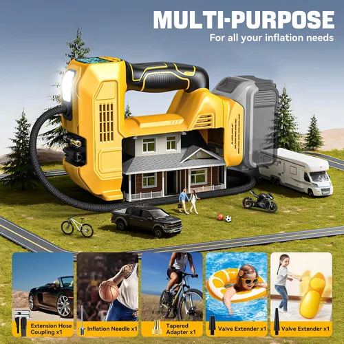 Vista 8 de Inflador de neumáticos inalámbrico, compresor de aire portátil, bomba de aire de neumáticos compatible con batería Dewalt de 20 V, bomba automática