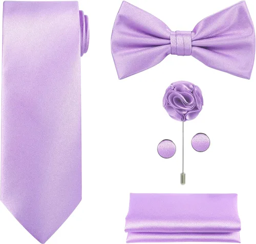 Vista 10 de TIE G 5pcs Tie Set in WHITE OR BLACK GIFT BOX: Solid Color Necktie, Satin Bow Tie, Pocket Square, Lapel, Cuff Links A-aqua