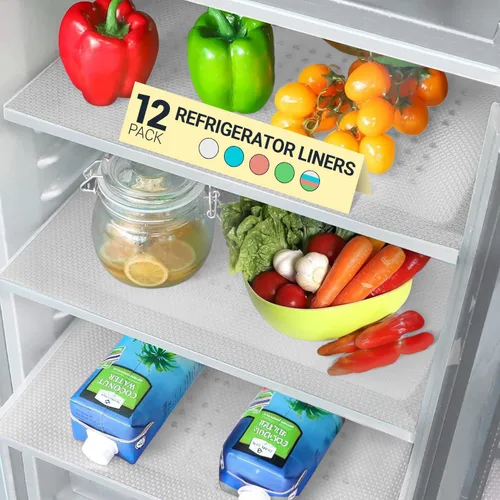 Vista 12 de Revestimientos para estantes de refrigerador (paquete de 8) de Linda’s Essentials - Forro para estantes o cajones sin adhesivo, alfombrillas
