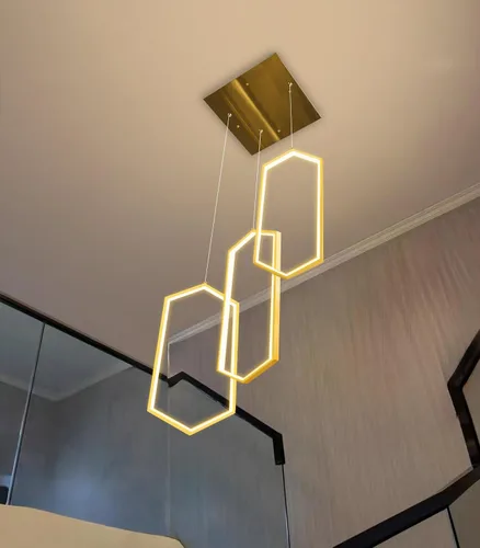 Vista 5 de Lámpara colgante regulable de 3 anillos para ajustar mini lámpara LED de techo para cocina, isla, comedor, sala de estar, dormitorio, dorado