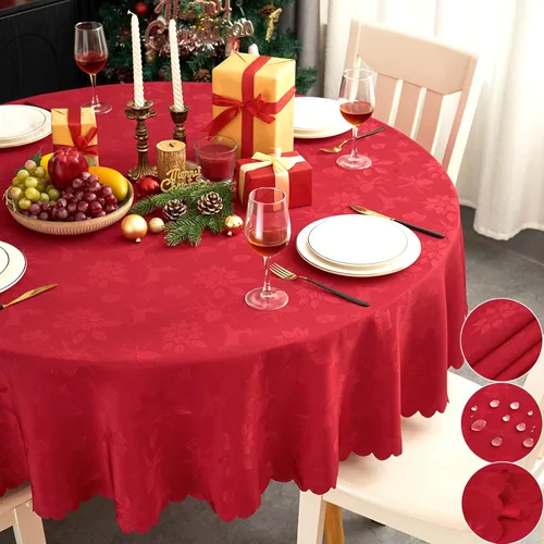 Vista 13 de Mantel Redondo Aqua Jacquard Pequeño de 40 Pulgadas, Manteles para Mesas de hasta 26" de Diámetro, Impermeable, Lavable, Sin Arrugas, Tela Suave