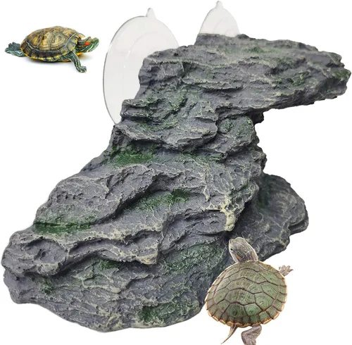 Vista 7 de PINVNBY Plataforma para tomar tortugas, piedra de resina, esquisto trepador de reptil, adorno de acuario, decoración de paisaje de roca con ventosas