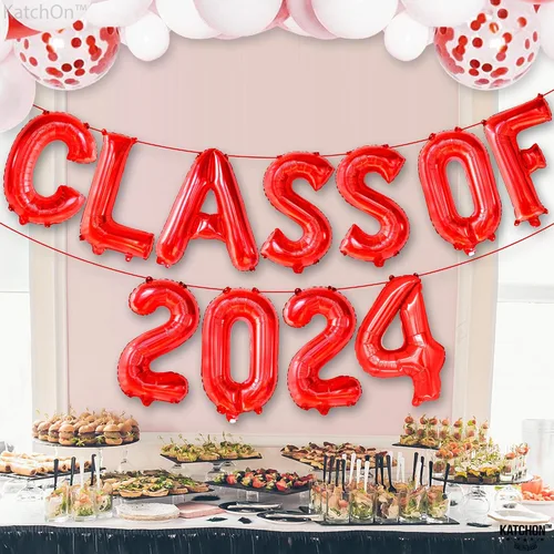 Vista 7 de KatchOn, Globos rojos para la clase de 2024, 16 pulgadas, globos rojos 2024, decoraciones rojas de fiesta de graduación 2024, globos de graduación