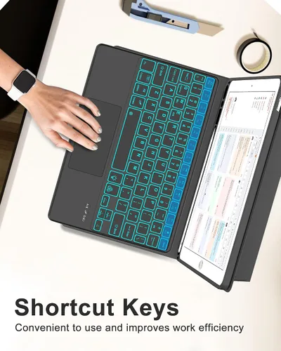 Vista 6 de Funda con teclado táctil para iPad de 9ª/8ª/7ª generación de 10.2 pulgadas, Pro 10.5, Air 3ª generación, funda inteligente con soporte para lápices