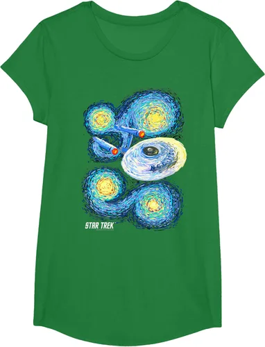 Vista 33 de Star Trek Camiseta de pintura de noche estrellada de la serie original, Negro, S