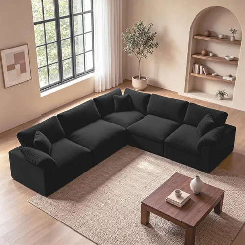 Vista 33 de Sofá modular modular con asiento profundo extra cómodo, sofás modernos negros para sala de estar, apartamento, oficina, espacio pequeño