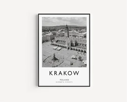 Vista 2 de Impresión de viaje de Cracovia, póster de viaje de Cracovia, impresión de Tavel de Polonia, arte de viaje, decoración de viajes, impresión en blanco