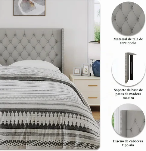 Vista 6 de Furpopup Cabecero Solo Tamaño Queen, Cabecero de Montaje en Pared en Forma de Ala Tamaño Queen para Cama Ajustable con Relleno de Espuma de Alta Gris